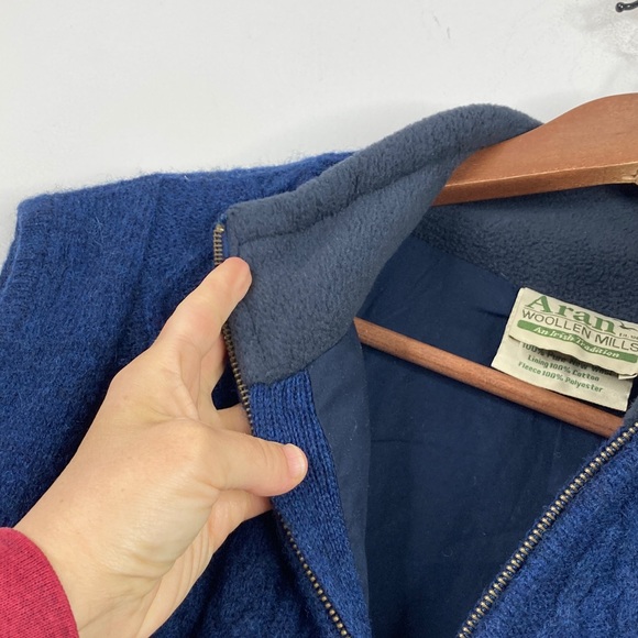 Aran Woolen Mills Sweater Vest Mens XL Blue Wool Cable Knit Cotton Lining - Picture 5 of 16